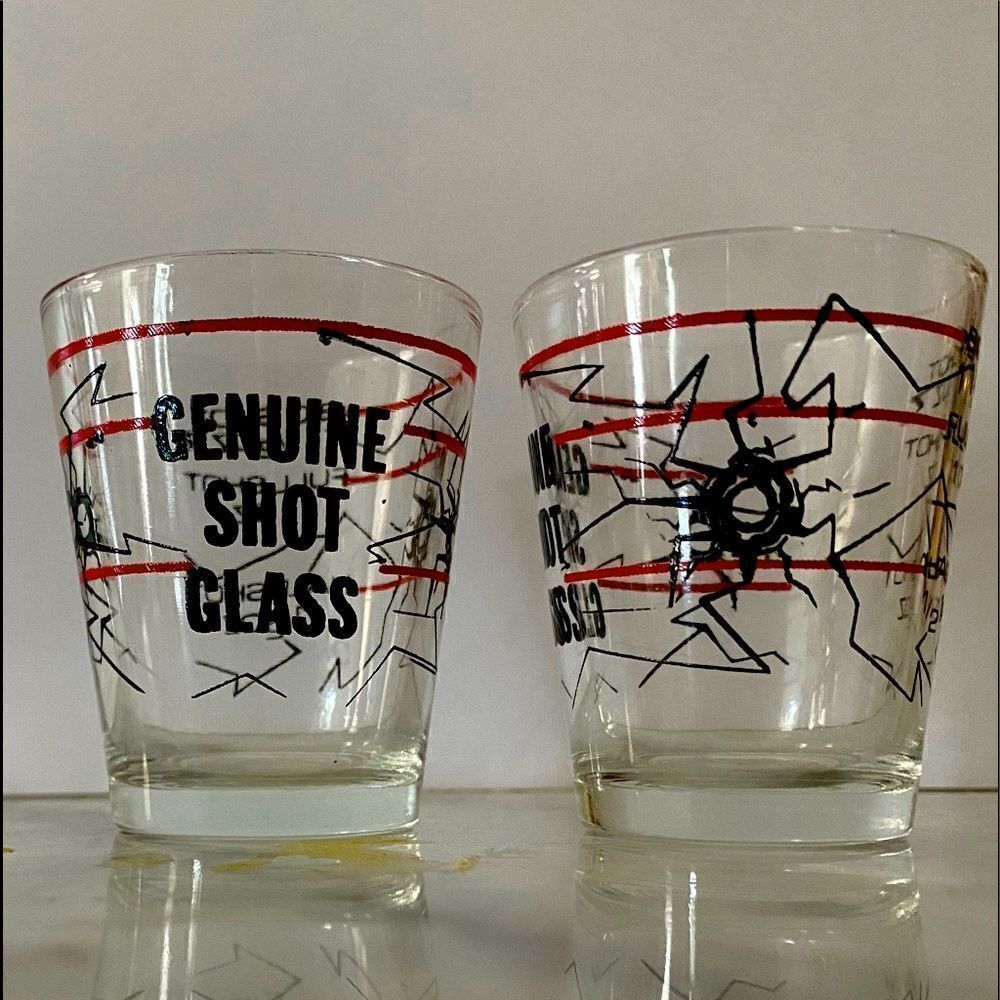 Shot glass looks like bullet hole in side vintage MCM